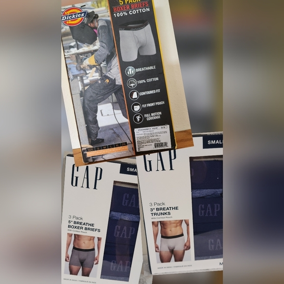 Size Small Boxer Briefs 3 Packages - GAP 5", GAP 3", DICKIES 5" (11 Pair) NEW - Picture 1 of 10